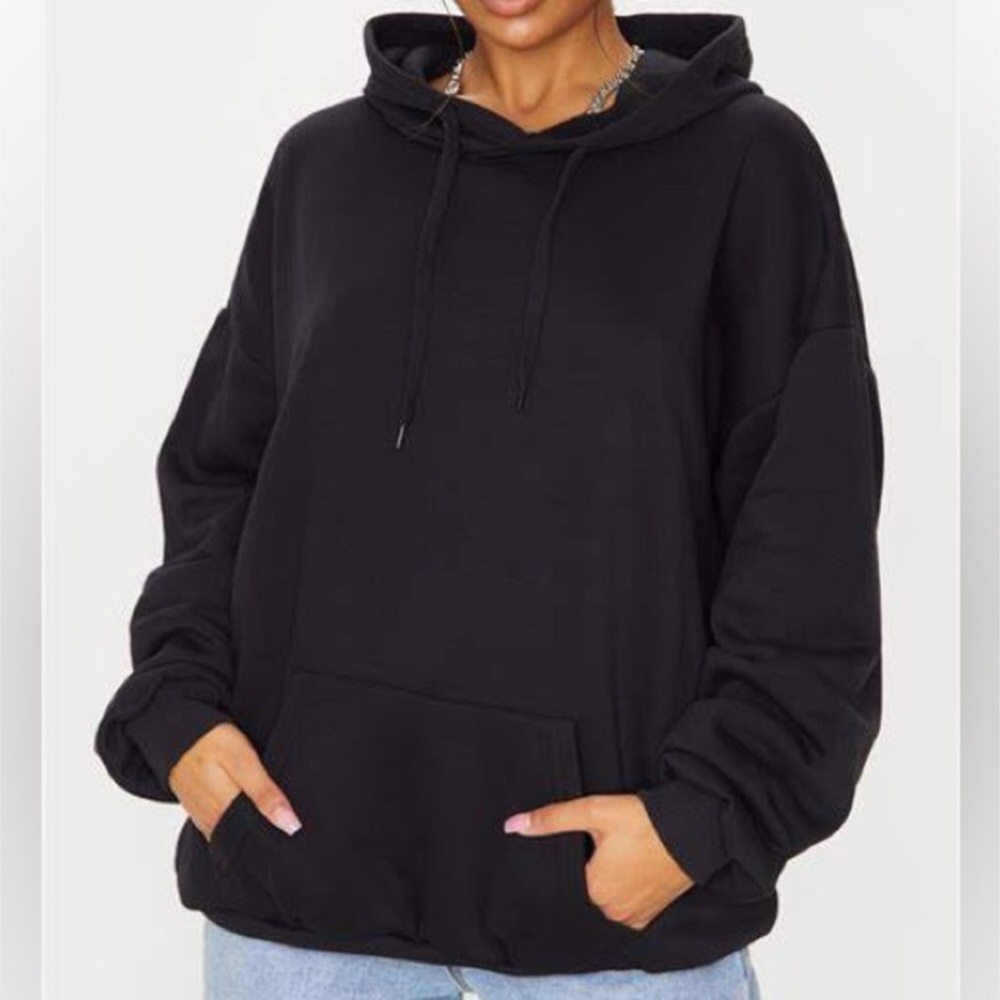 Black Oversized Performance Fleece Pullover Hoodie  Gifts